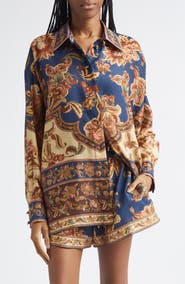 Zimmermann Aster Floral Border Print Silk Shirt
