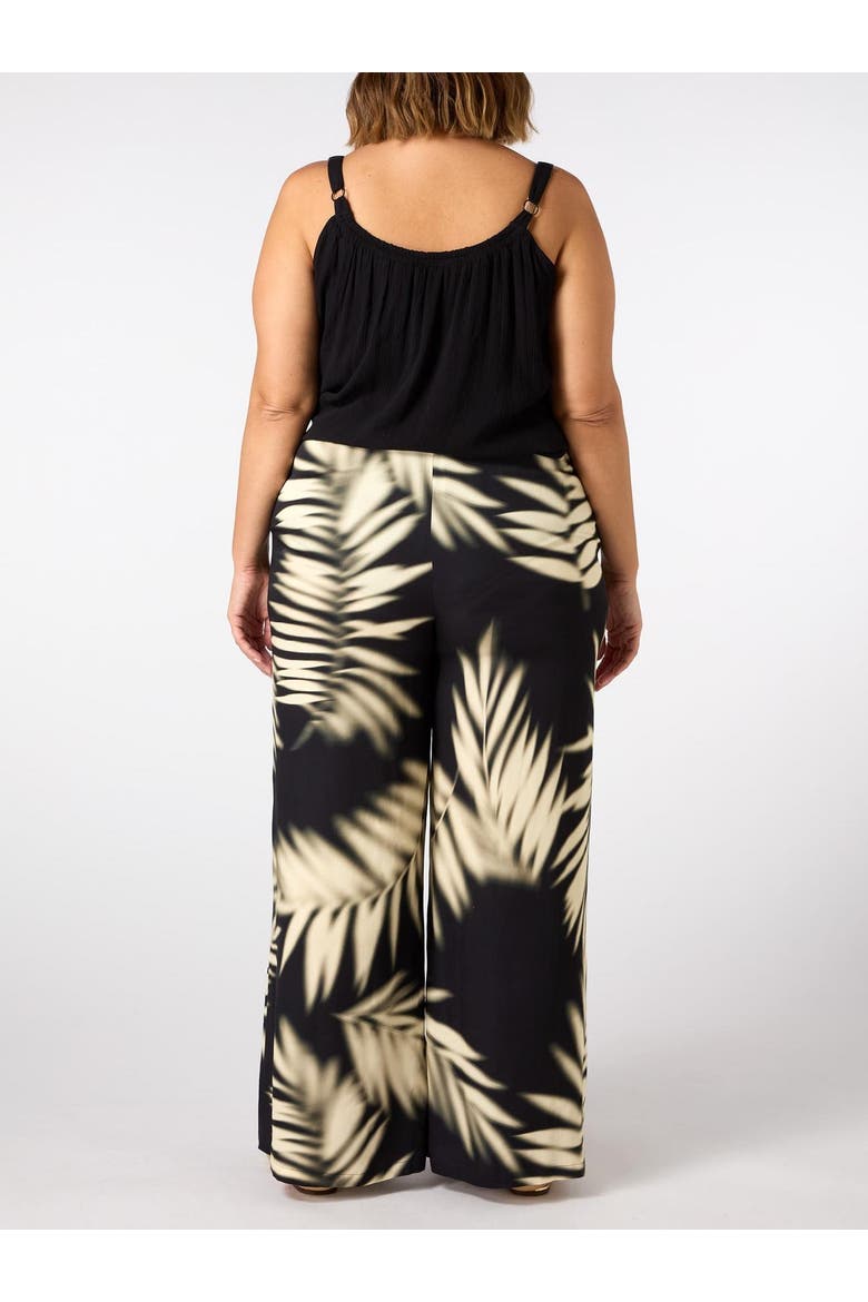 Leaf Print Wide Leg Pull On Pants, Alternate, color, Mono