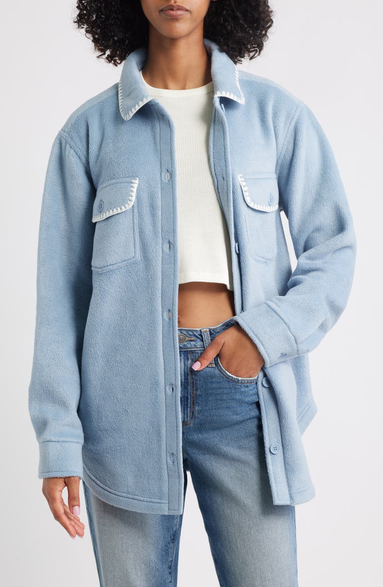 Thread & Supply Whipstitch Detail Polar Fleece Shirt Jacket, Main, color, Dusty Blue Ivory Combo