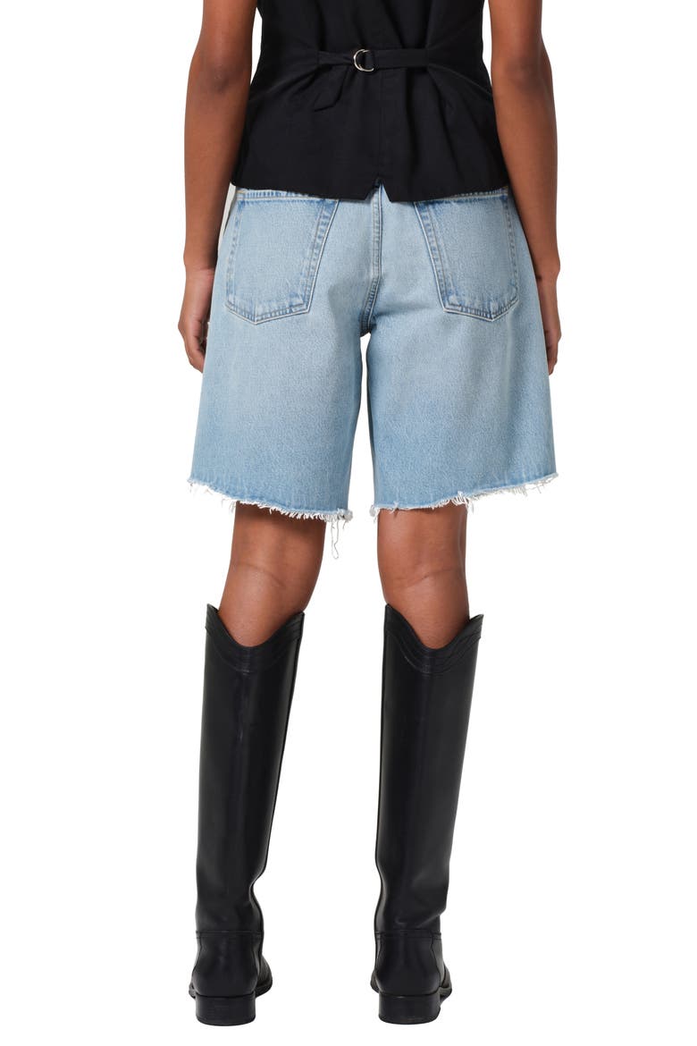 Ayla Distressed High Waist Cutoff Denim Bermuda Shorts, Alternate, color, BIANCA