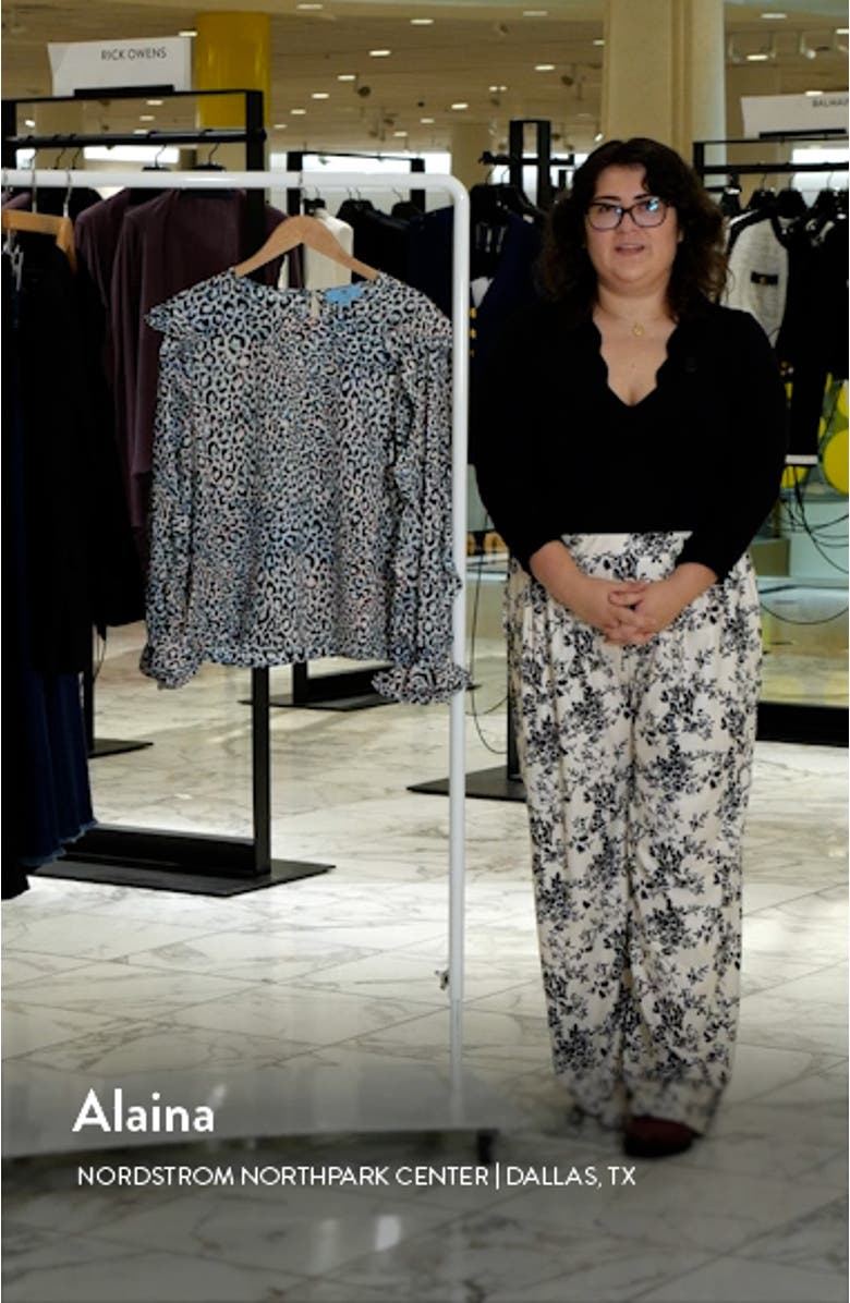 Leopard Print Ruffle Sleeve Crepe Top, sales video thumbnail