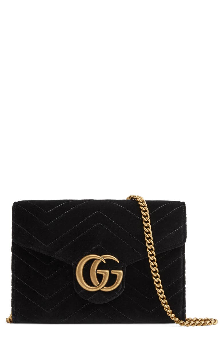 Gucci GG Marmont 2.0 Matelassé Velvet Wallet on a Chain, Main, color, 