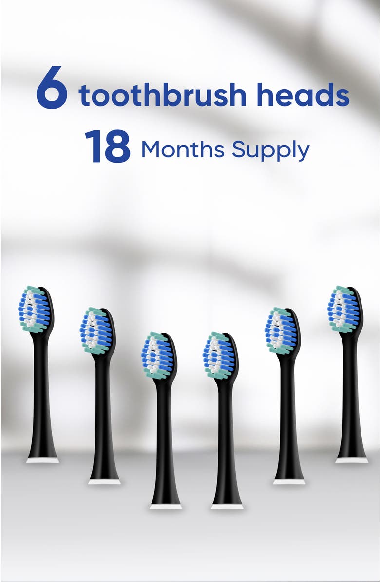 MySmile Electric Toothbrush Replacement Heads, 6 Packs, Alternate, color, Black