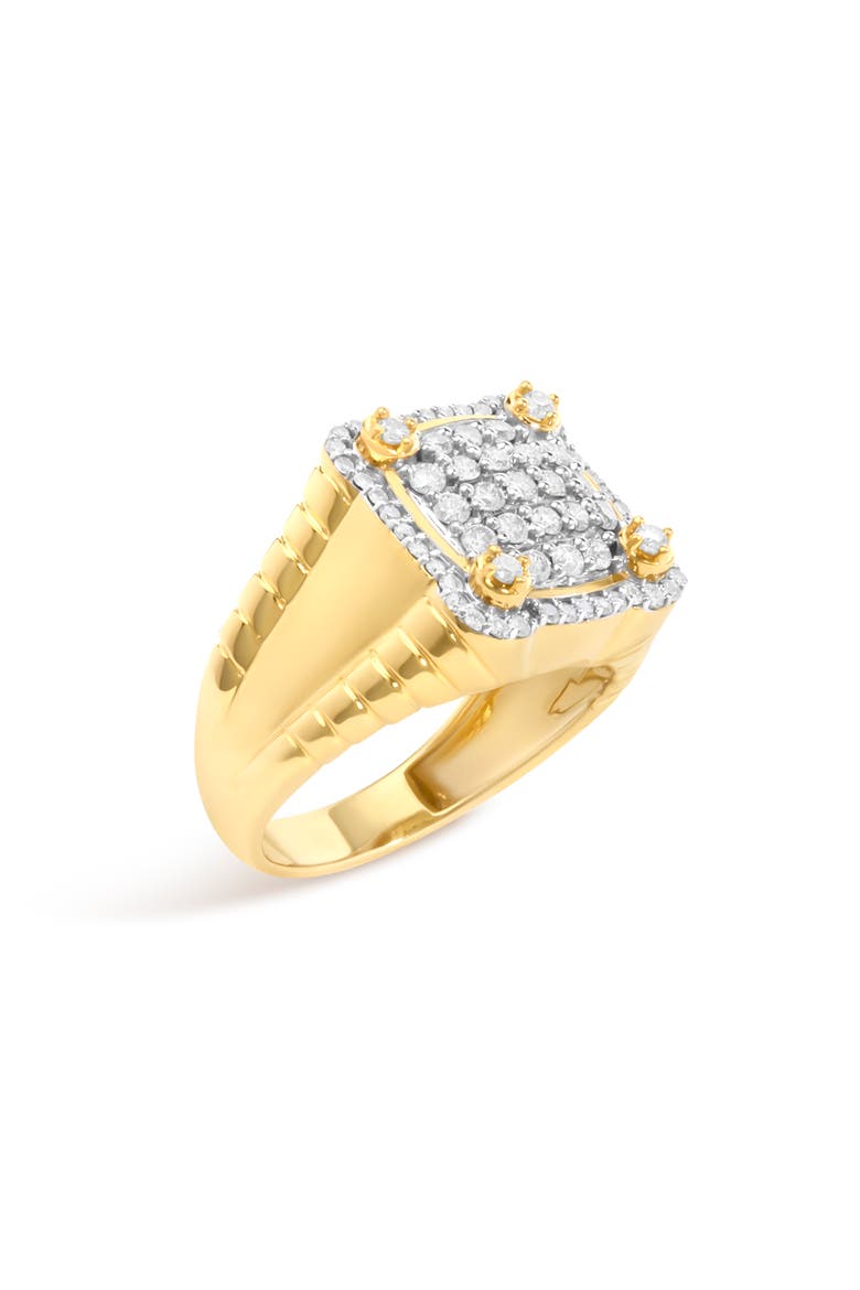 Men's 14K Yellow Gold Plated Sterling Silver 1.0 Cttw Diamond Square Motif Band Ring, Alternate, color, Yellow Gold over Silver