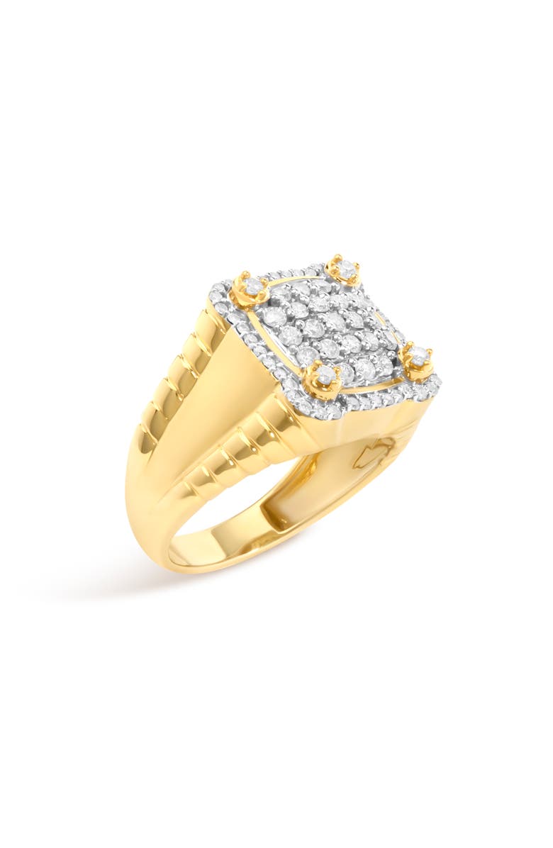 Haus of Brilliance Men's 14K Yellow Gold Plated Sterling Silver 1.0 Cttw Diamond Square Motif Band Ring, Alternate, color, Yellow Gold Over Silver