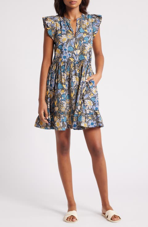 Print Ruffle Shoulder Minidress