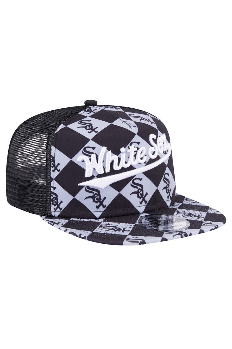 Men's New Era Black Chicago White Sox Seeing Diamonds A-Frame Trucker 9FIFTY Snapback Hat, Alternate, color, Black