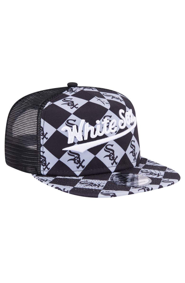 New Era Men's New Era Black Chicago White Sox Seeing Diamonds A-Frame Trucker 9FIFTY Snapback Hat, Alternate, color, Black