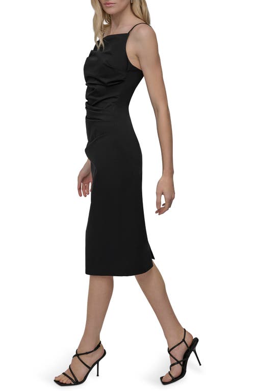 Dkny Ruched Cotton Blend Body-con Dress In Black