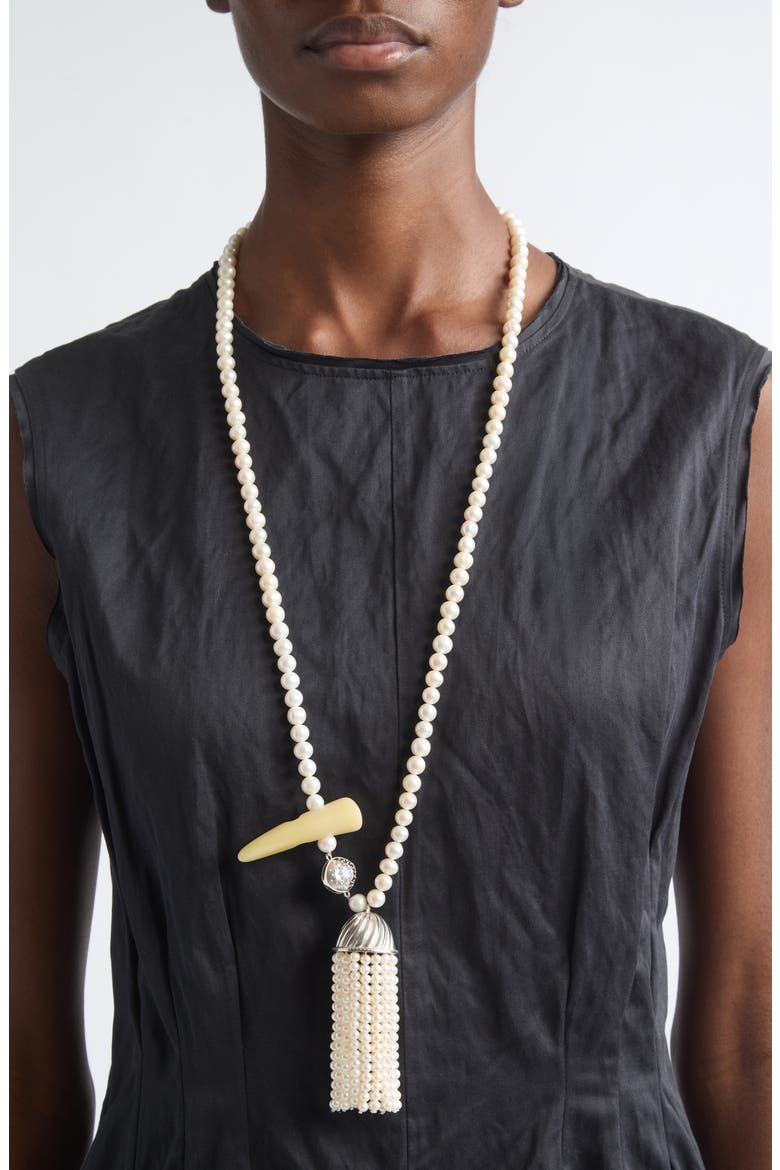 Petite Rengin Short Freshwater Pearl Tassel Pendant Necklace, Alternate, color, WHITE