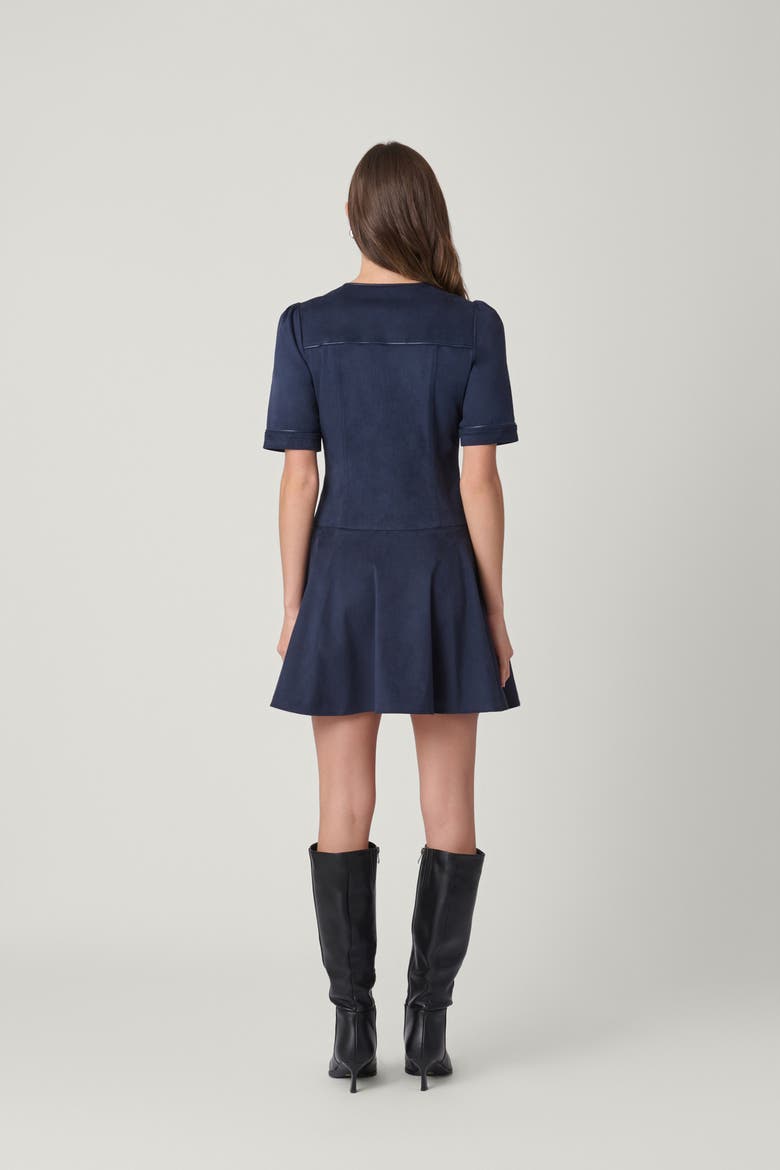 Suede and Leather Merina Dress, Alternate, color, Navy