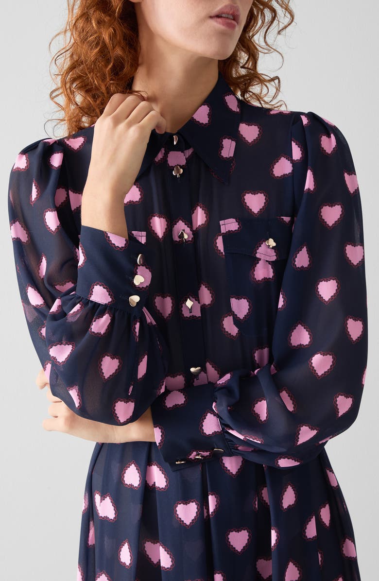 LK Bennett Cody Long Sleeve Chiffon Shirtdress, Alternate, color, Navy Multi