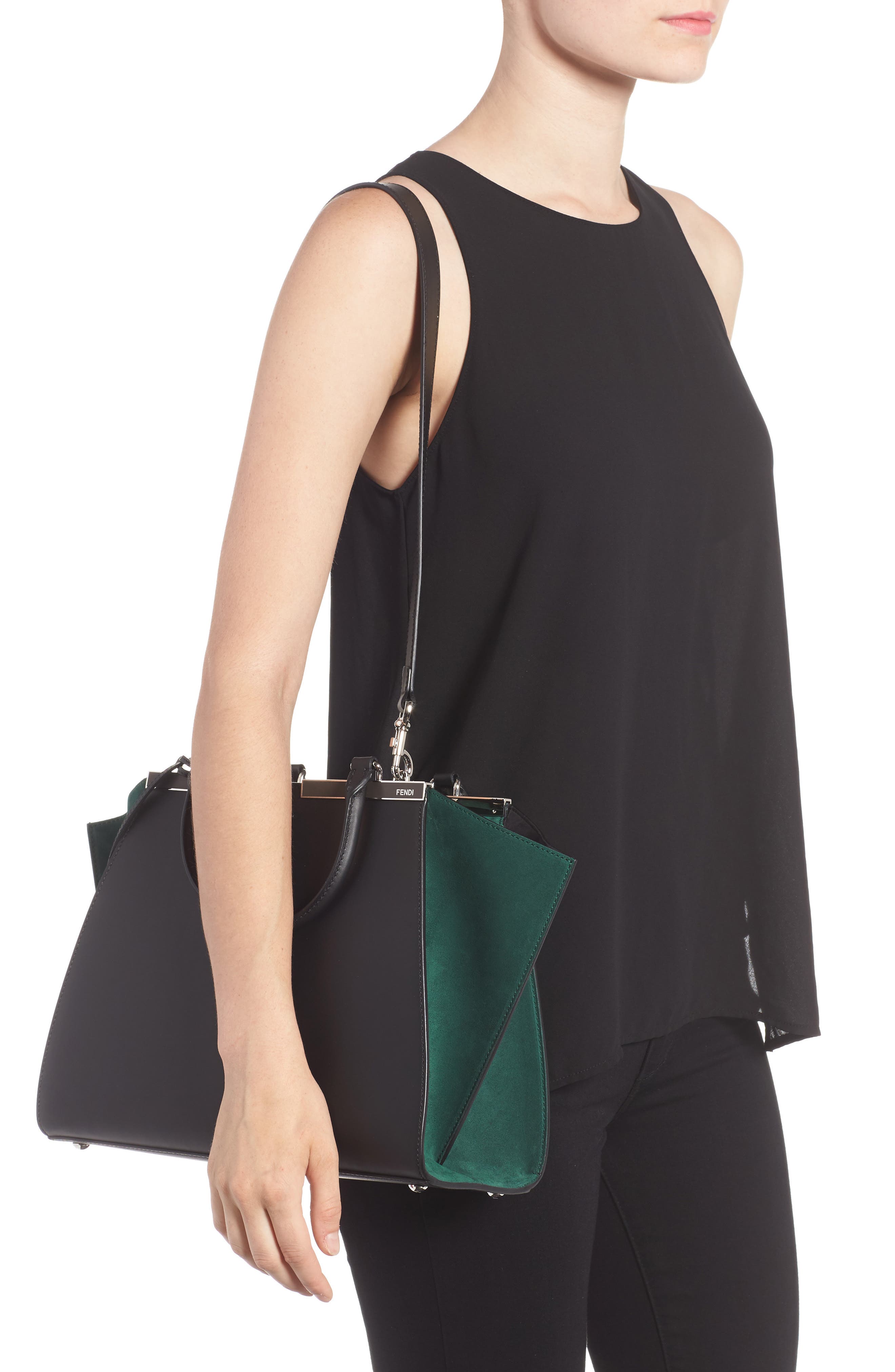 3Jours Baltico Leather & Suede Shopper, Alternate, color, BLACK/GREEN