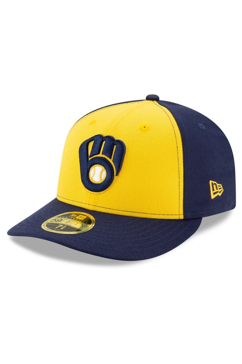 Men's New Era Navy/Yellow Milwaukee Brewers Alternate 2020 Authentic Collection On-Field Low Profile Fitted Hat, Main, color, NAVY