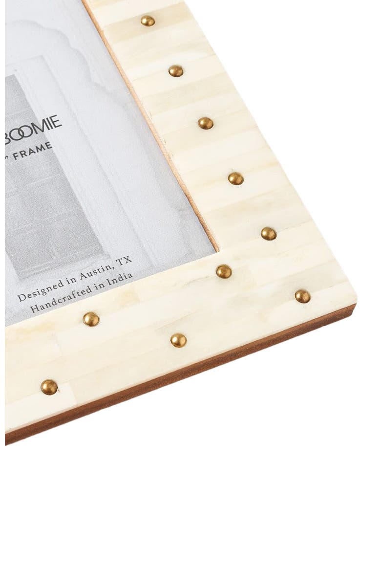 Mukhendu 5x7 Picture Frame - Carved Bone, Brass Studs, Alternate, color, White