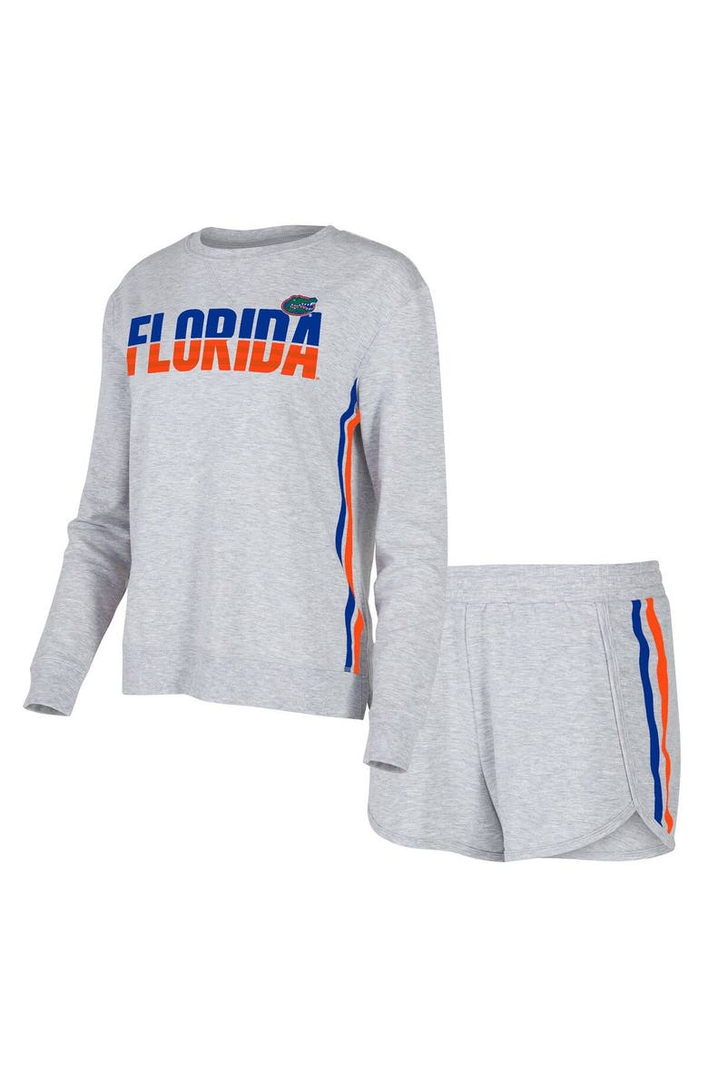 CONCEPTS SPORT Women's Concepts Sport Gray Florida Gators Cedar Tri-Blend Long Sleeve T-Shirt & Shorts Sleep Set, Main, color, Gray