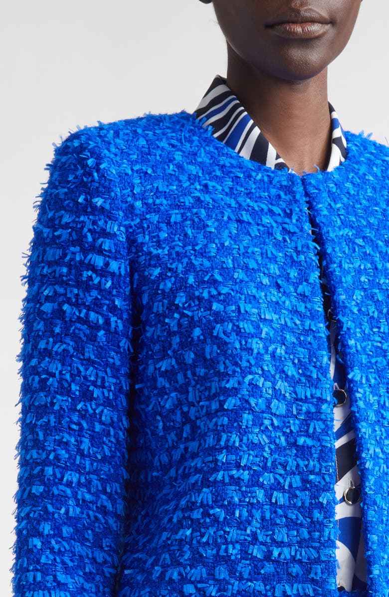 ST. JOHN Wool Blend Fringed Eyelash Yarn Jacket, Alternate, color, Cobalt Multi
