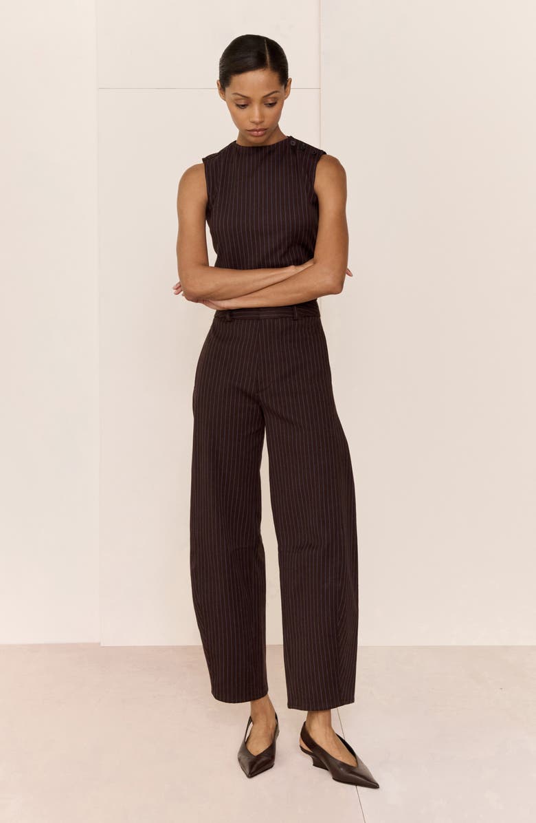 DL1961 Rigid High Waist Ankle Barrel Leg Pants, Alternate, color, Brown/ Blue Stripe