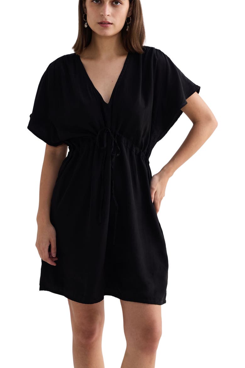 Short gathered Dress in Black, Alternate, color, Solid