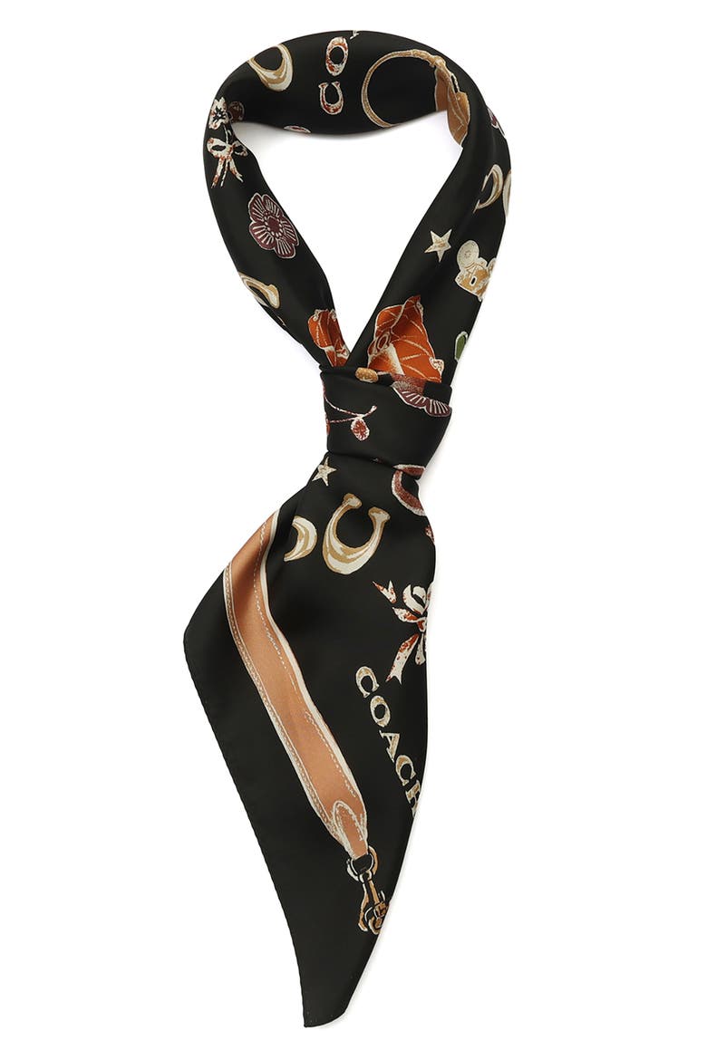 Iconic Motifs Silk Square Scarf, Alternate, color, BLACK MULTI