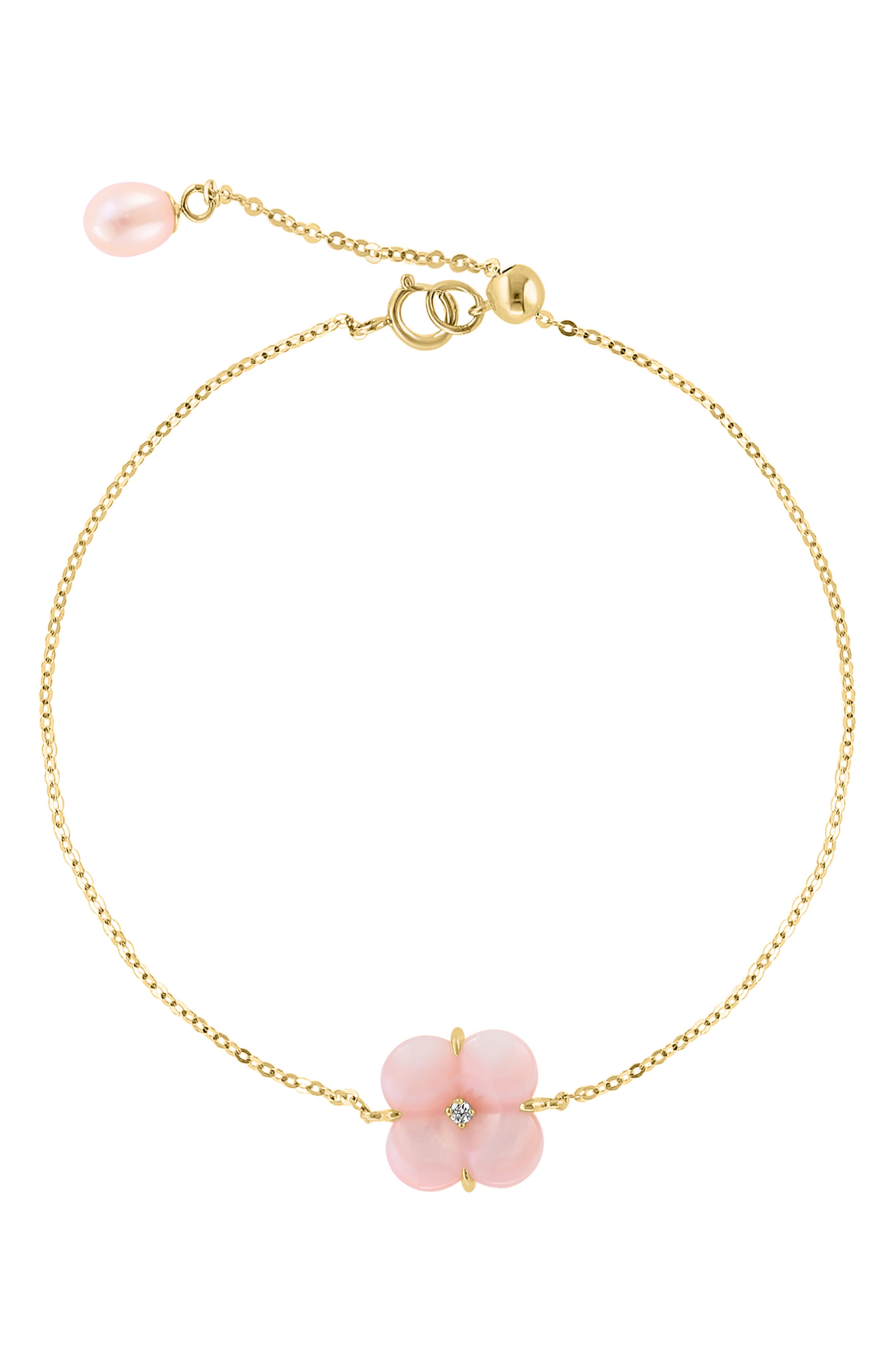 14k Gold Diamond Mother of Pearl & Pearl Bracelet