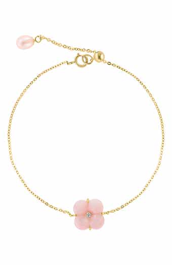 14k Gold Diamond Mother of Pearl & Pearl Bracelet