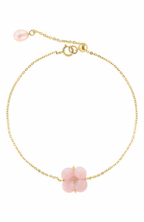 14k Gold Diamond Mother of Pearl & Pearl Bracelet