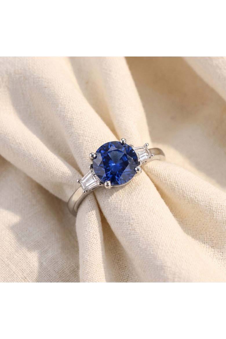 4 3/4Ct Blue Sapphire & Diamond Engagement Anniversary Ring Gold Lab Grown, Alternate, color, 10k White Gold