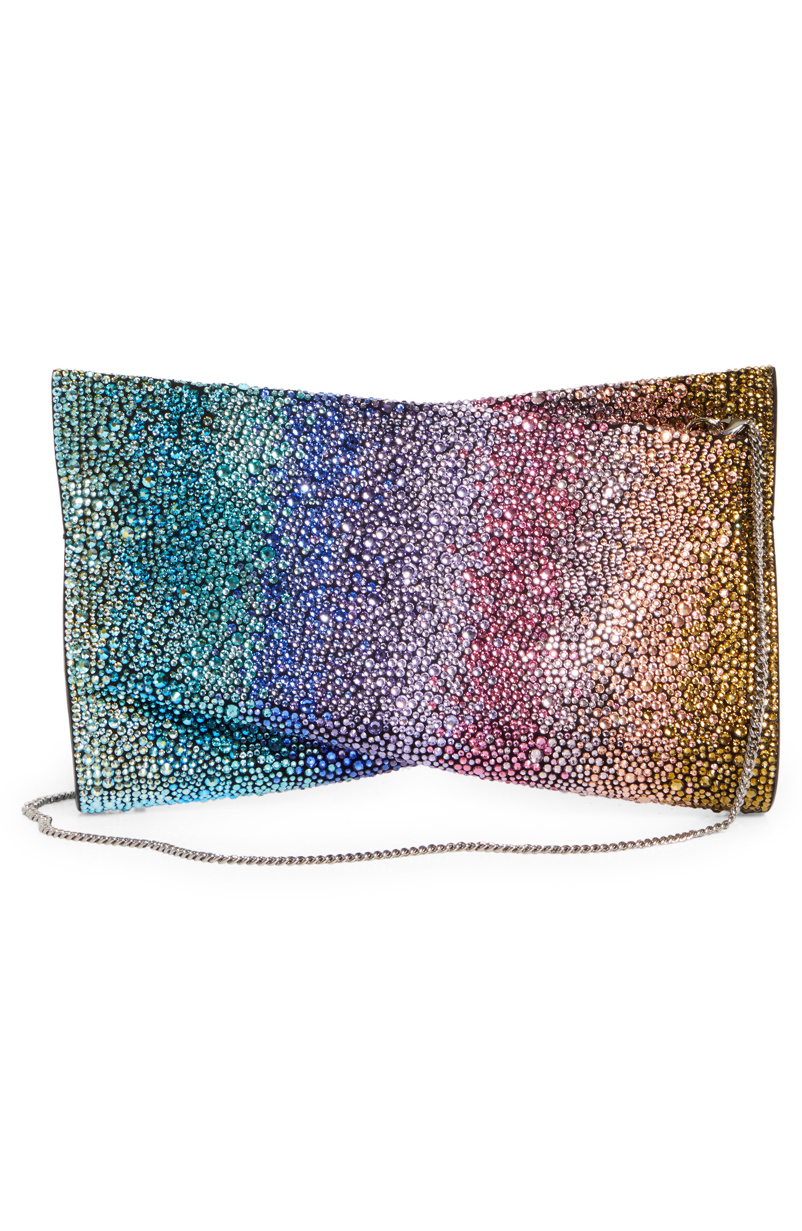 Small Loubitwist Rainbow Crystal Leather Clutch, Alternate, color, BLUE MULTI