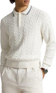 Polo Ralph Lauren Relaxed Fit Cable Stitch Cotton & Linen Polo Sweater