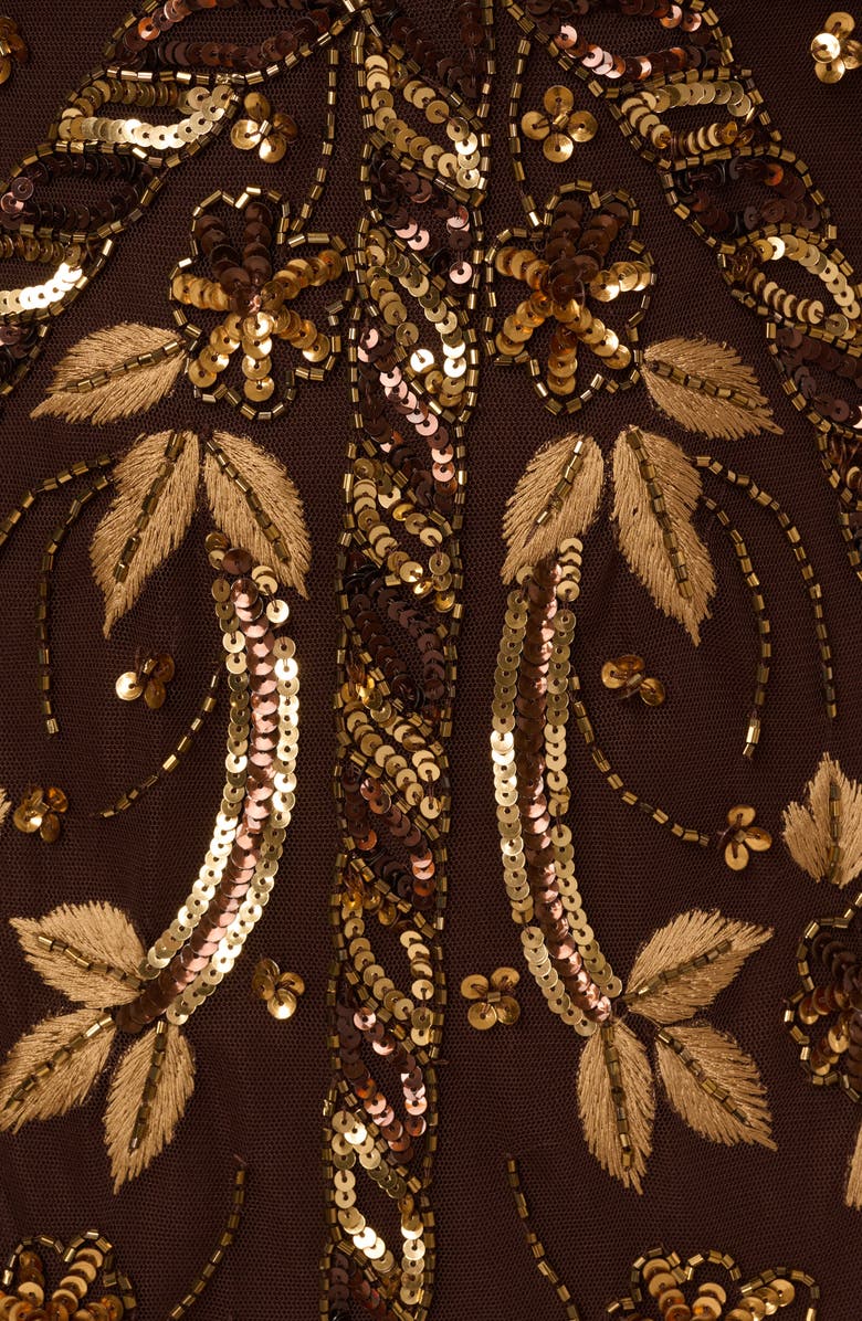 Adrianna Papell Embellished Flutter Sleeve Cocktail Dress, Alternate, color, Chocolate