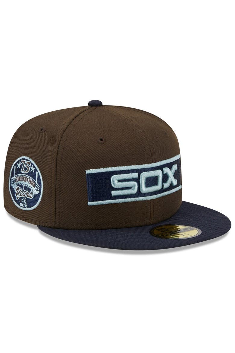 Men's New Era Brown/Navy Chicago White Sox  Comiskey Park 75th Anniversary Walnut 9FIFTY Fitted Hat, Main, color, Brown