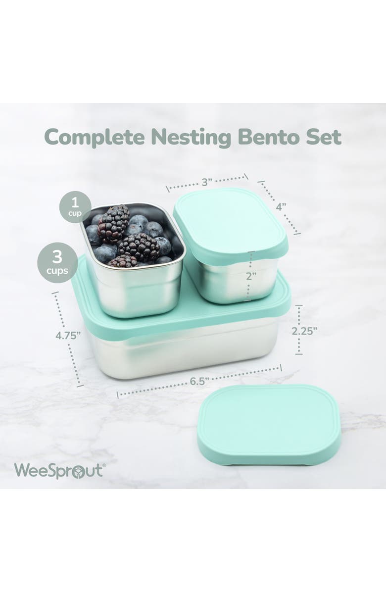 WeeSprout Stainless Steel Lunch Box Set - 750mL & 230mL Food Storage Nested Bento Boxes with Lid, Alternate, color, Matte Green