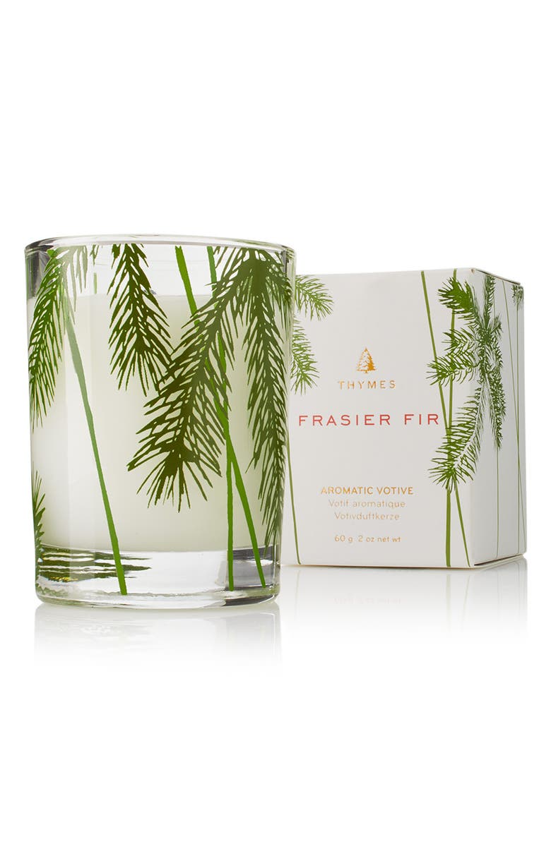 Thymes Frasier Fir Pine Needle Votive Candle, Main, color, Green/Clear