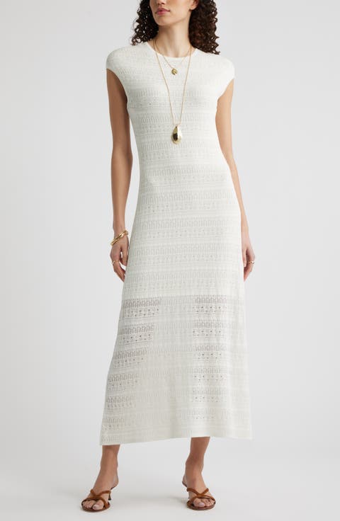 Pointelle Knit Linen Blend Sweater Dress