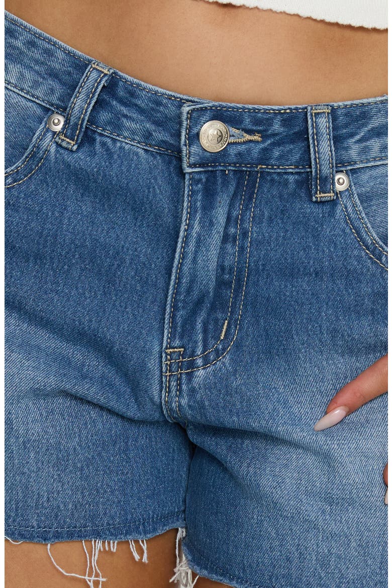 Mackenza Raw Hem Mid Rise Denim Shorts, Alternate, color, MID BLUE WASH