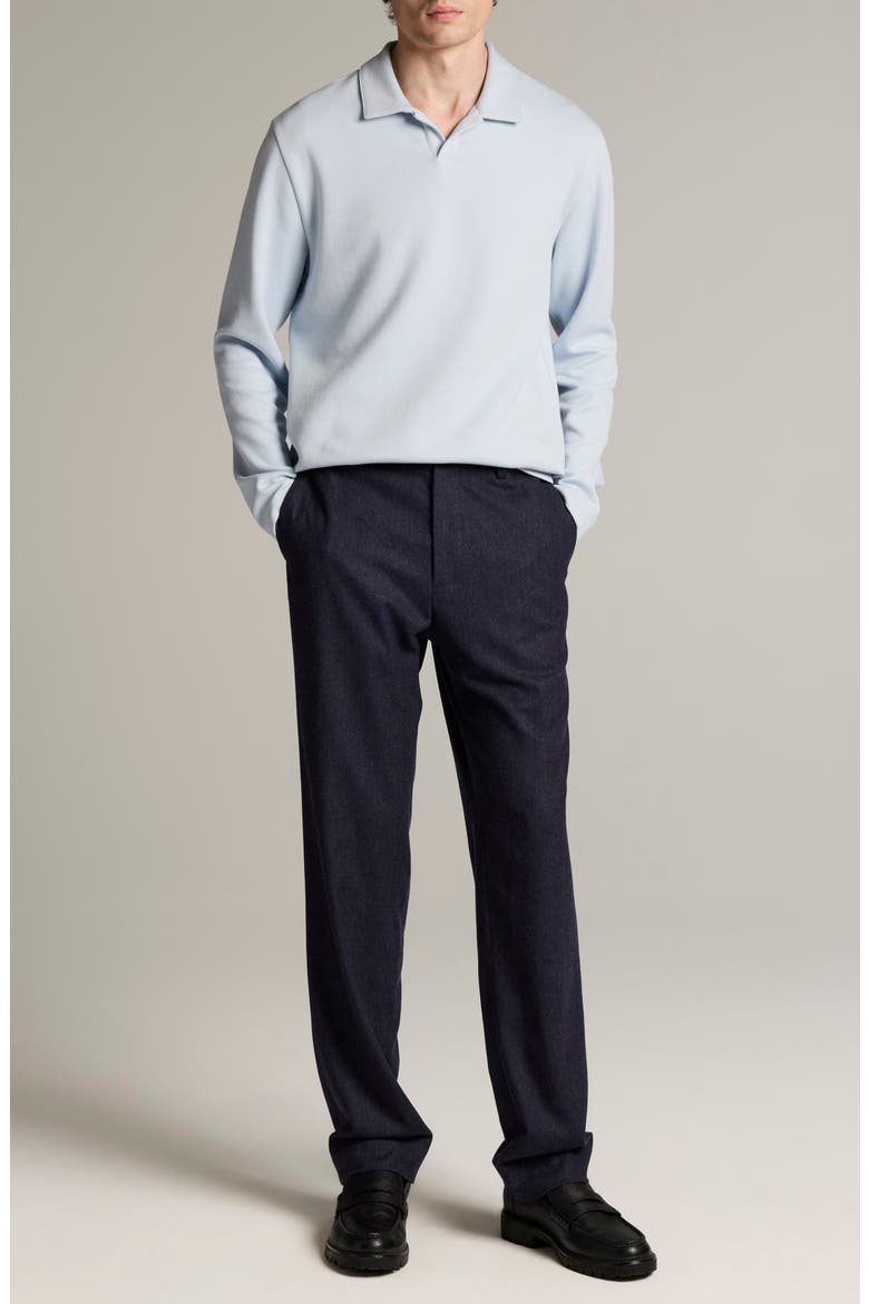 Blurred Birdseye Long Sleeve Johnny Polo, Alternate, color, GLACIER/ OFF WHITE