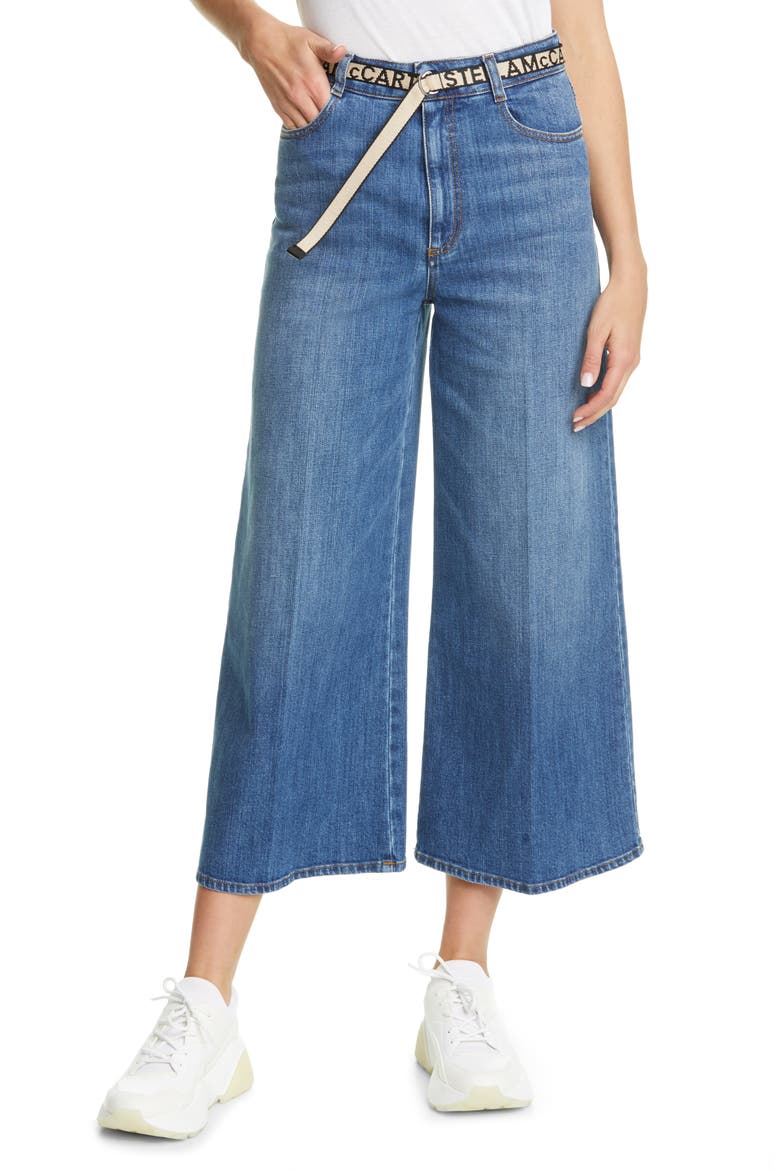 Belted High Waist Crop Wide Leg Jeans, Main, color, SKY BLUE