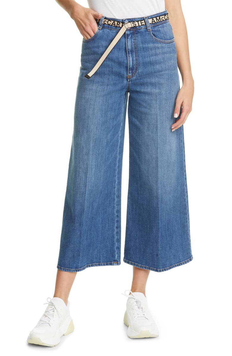 Stella McCartney Belted High Waist Crop Wide Leg Jeans, Main, color,