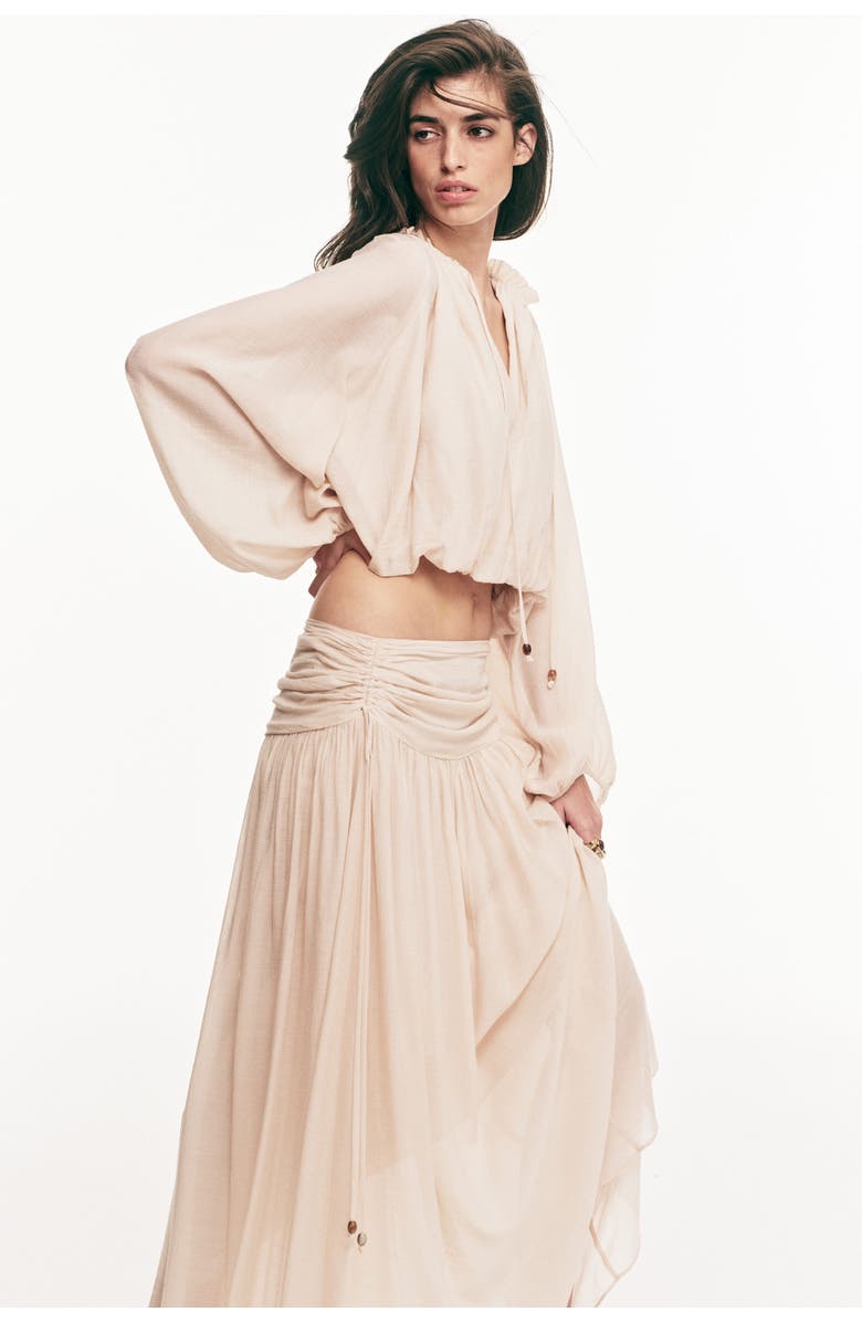 H&M Gathered Crêpe Skirt, Alternate, color, Pale Orange