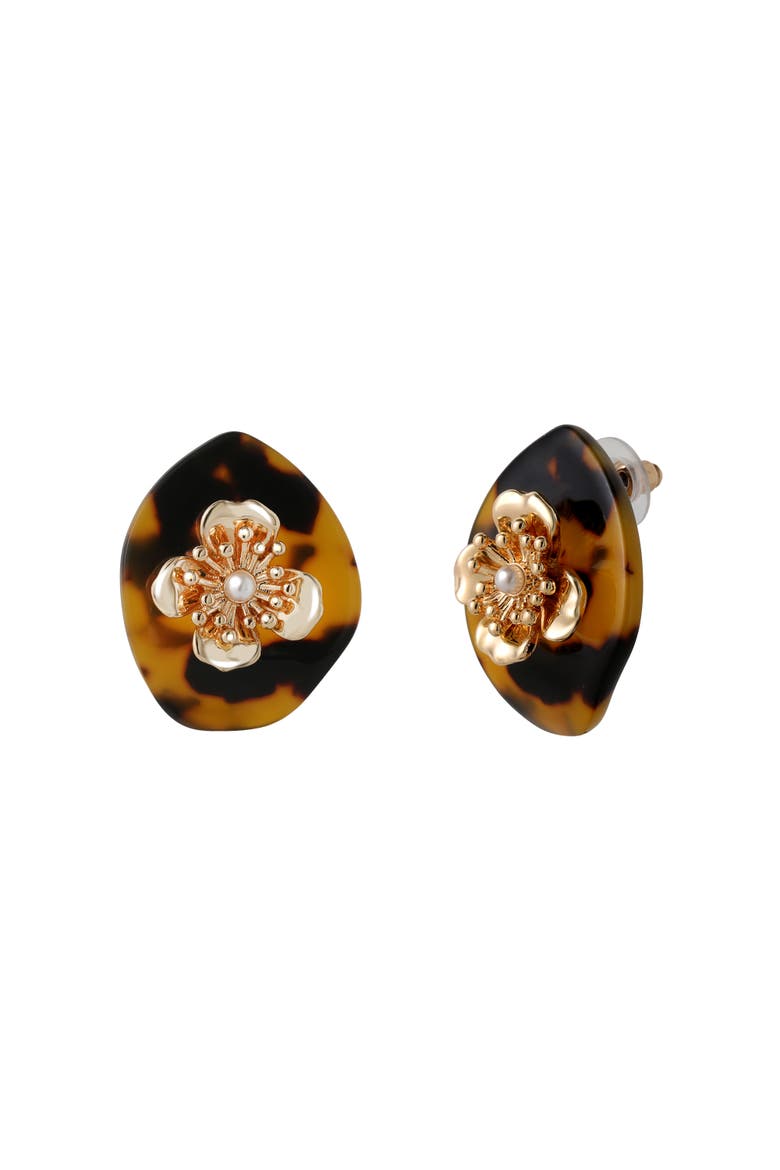 Leopard Acrylic Flower Stud Earrings, Gold-Tone Flower Earrings for Women, Main, color, Gold-Tone