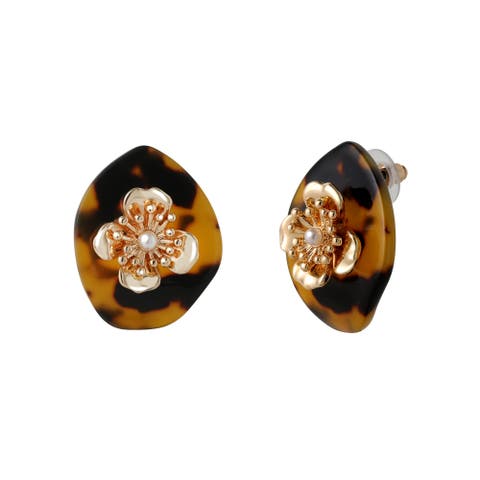 Leopard Acrylic Flower Stud Earrings, Gold-Tone Flower Earrings for Women