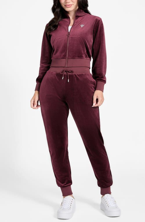 Guess Velvet Joggers In Burgundy