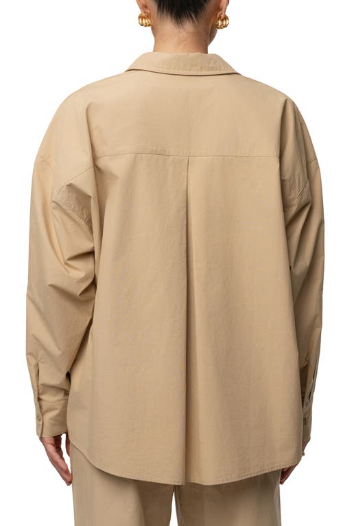Jluxlabel Leon Oversize Cotton Poplin Button-up Shirt In Brown