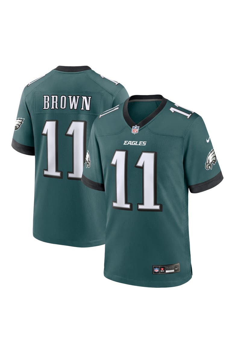Men's Nike A.J. Brown Midnight Green Philadelphia Eagles Team Game Jersey, Main, color, Green