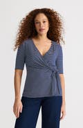 Lands' End Elbow Sleeve Lightweight Jersey Side Tie Blouse