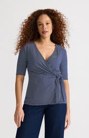 Lands' End Elbow Sleeve Lightweight Jersey Side Tie Blouse