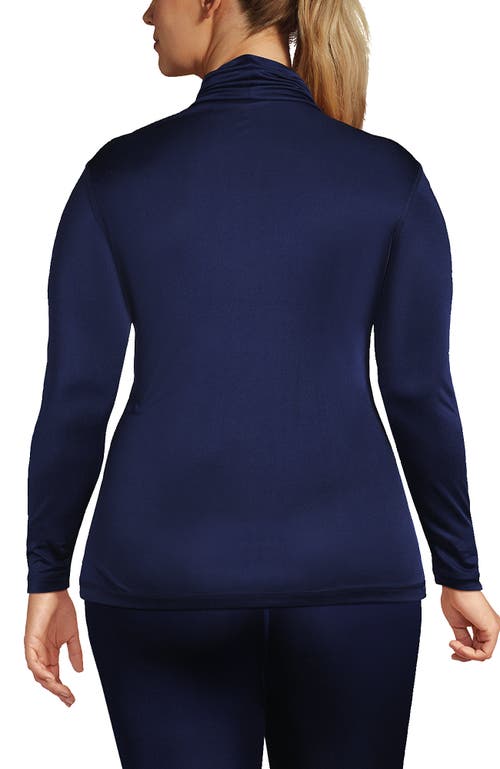 Lands' End Silk Interlock Turtleneck Long Underwear Top In Blue