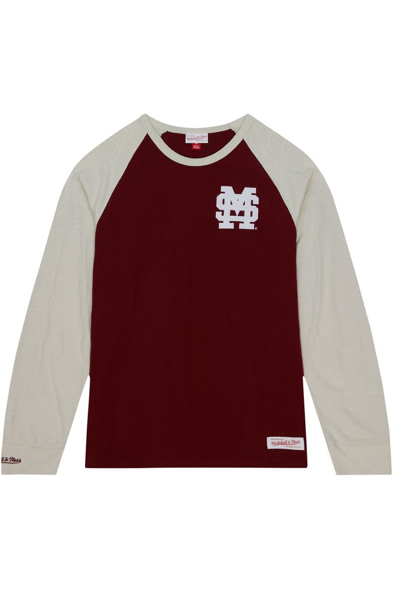 Men's Mitchell & Ness Maroon Mississippi State Bulldogs Legendary Slub Raglan Long Sleeve T-Shirt, Alternate, color, Maroon