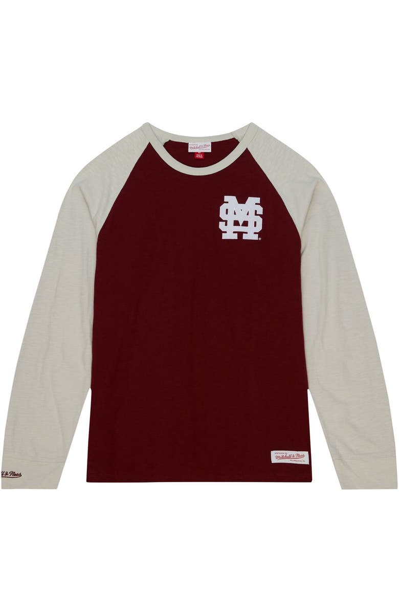 Mitchell & Ness Men's Mitchell & Ness Maroon Mississippi State Bulldogs Legendary Slub Raglan Long Sleeve T-Shirt, Alternate, color, Maroon